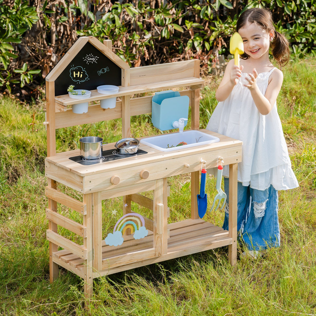 ROBUD Outdoor Mud Kitchen for Kids ¨C Wooden Play Kitchen with Accessories, view 4