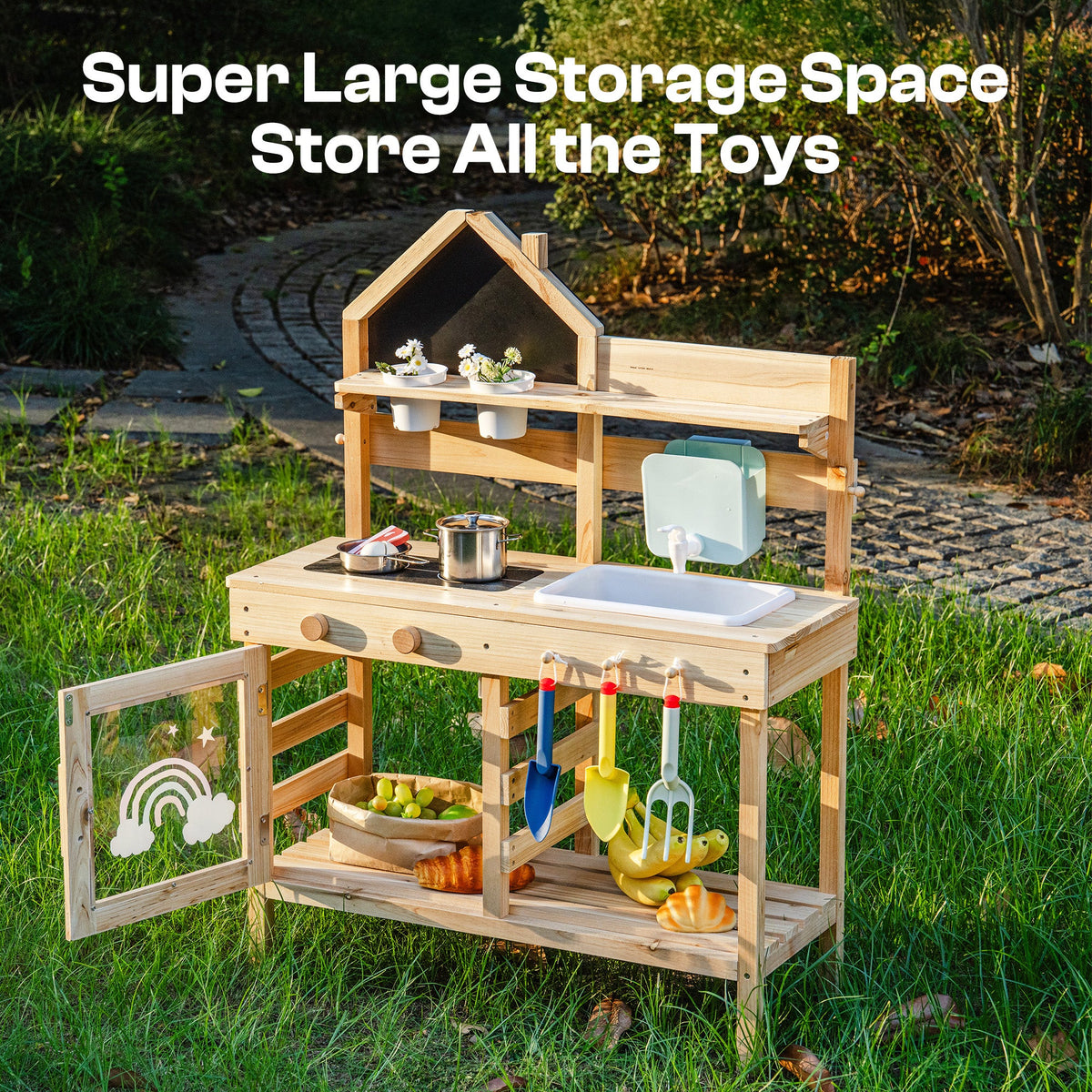 ROBUD Outdoor Mud Kitchen for Kids ¨C Wooden Play Kitchen with Accessories, view 6