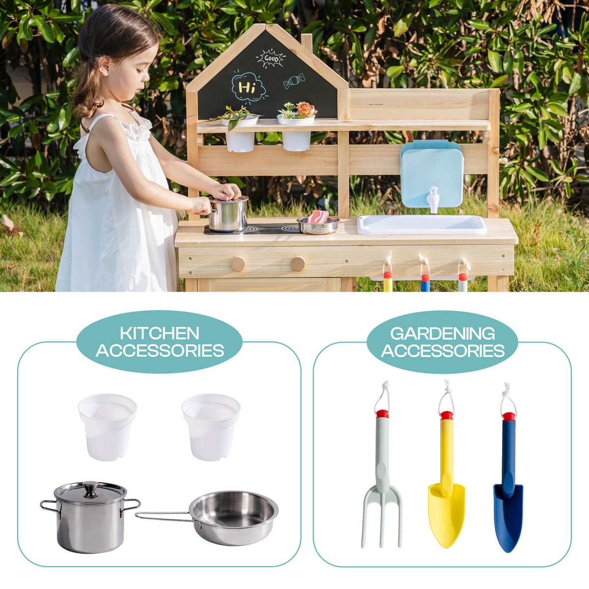 ROBUD Outdoor Mud Kitchen for Kids ¨C Wooden Play Kitchen with Accessories	