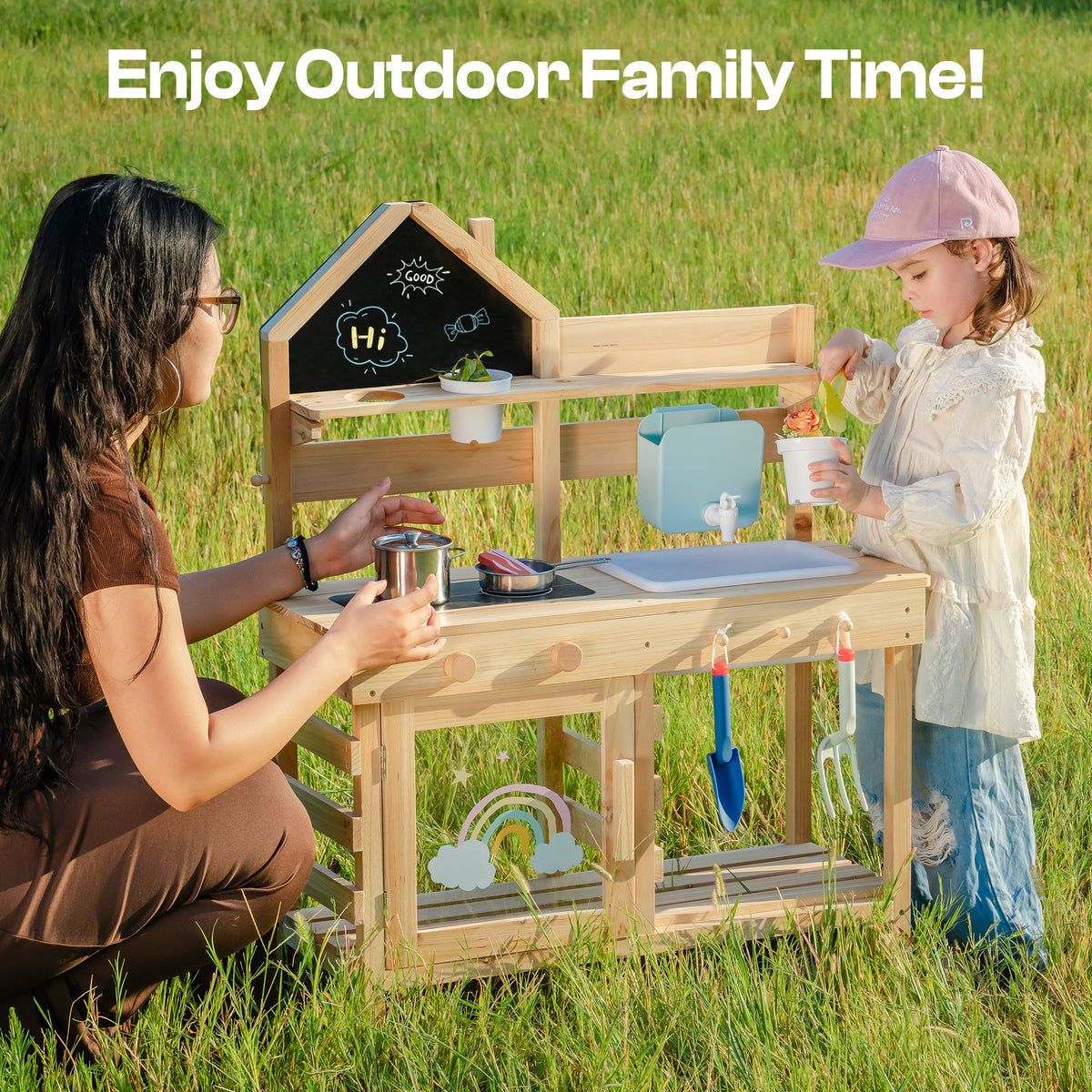 ROBUD Outdoor Mud Kitchen for Kids ¨C Wooden Play Kitchen with Accessories	