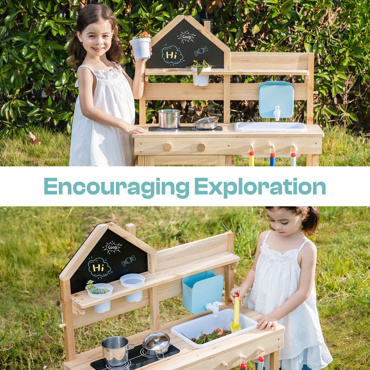 ROBUD Outdoor Mud Kitchen for Kids ¨C Wooden Play Kitchen with Accessories	