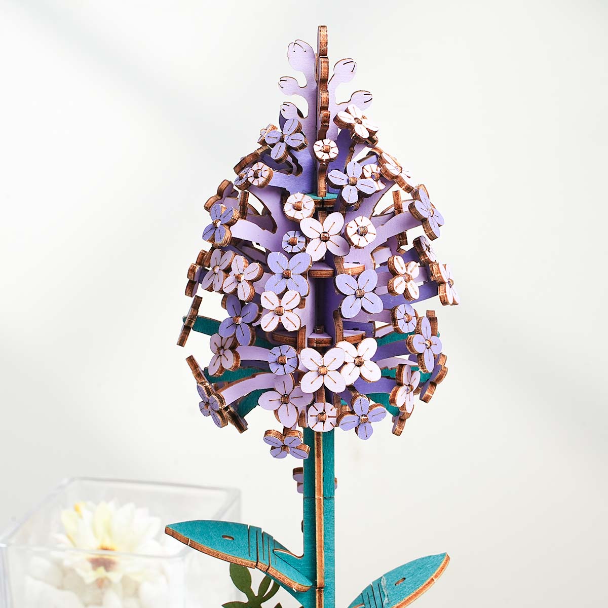 Rowood Lilac DIY Wooden Flower TW021, 3D wooden DIY flower puzzle, close-up detail