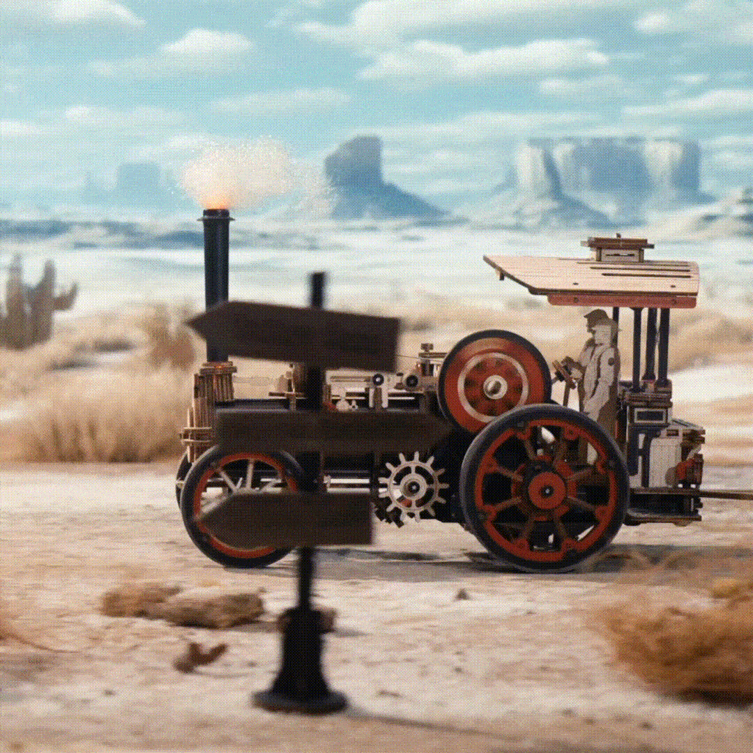 ROKR, Steam Engine, LKA01, 3D wooden steam engine puzzle, side angle