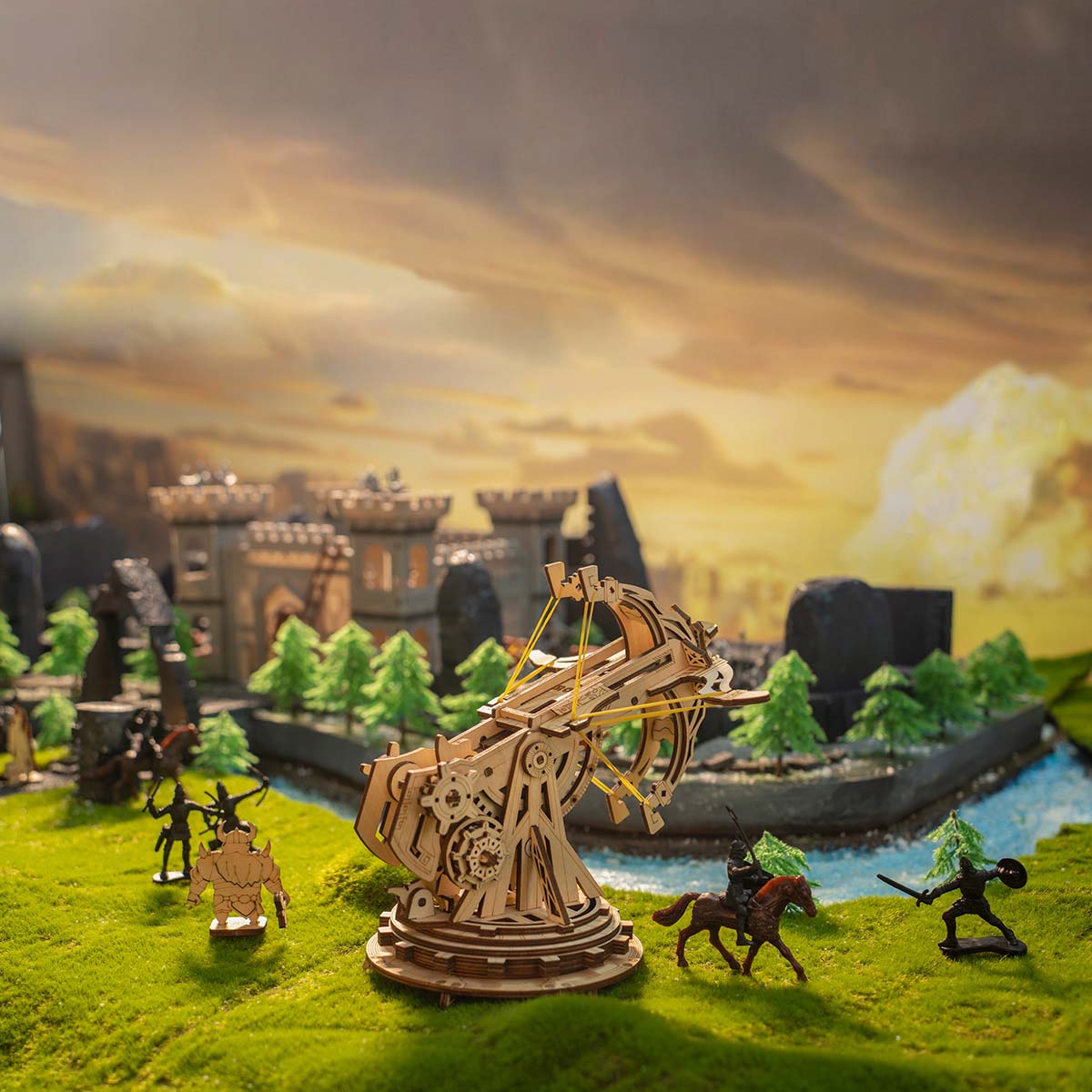 ROKR, Siege Heavy Ballista, KW401, 3D wooden siege weapon puzzle, styled scene