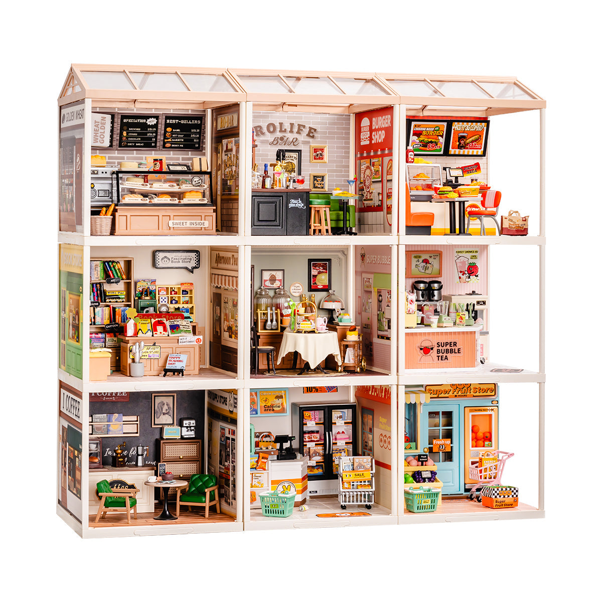 Rolife, Super Creator 9 in 1 Nine Grid, DIY miniature house kit, front view