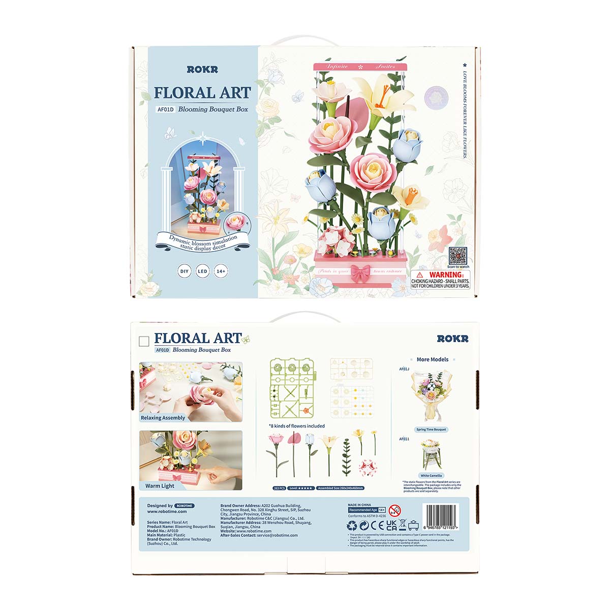 ROKR, Blooming Bouquet Box DIY, AF01D, 3D wooden bouquet box puzzle, styled with accessories