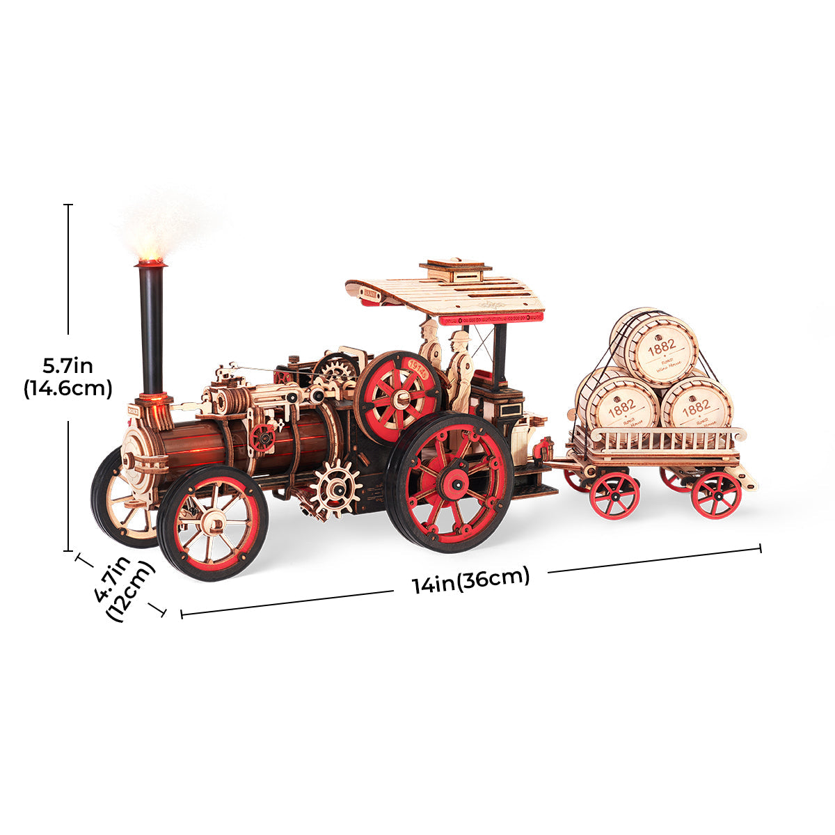 ROKR, Steam Engine, LKA01, 3D wooden steam engine puzzle, three-quarter angle