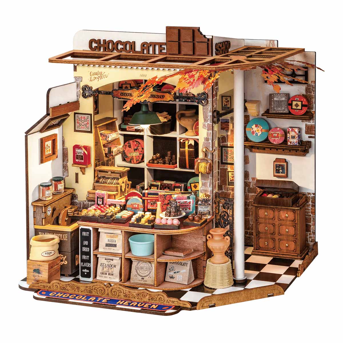 Rolife Henry's Chocolate DIY Miniature House DG174, DIY miniature dollhouse kit, front product view