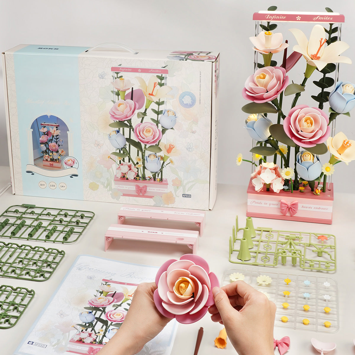 ROKR, Blooming Bouquet Box DIY, AF01D, 3D wooden bouquet box puzzle, top-down view