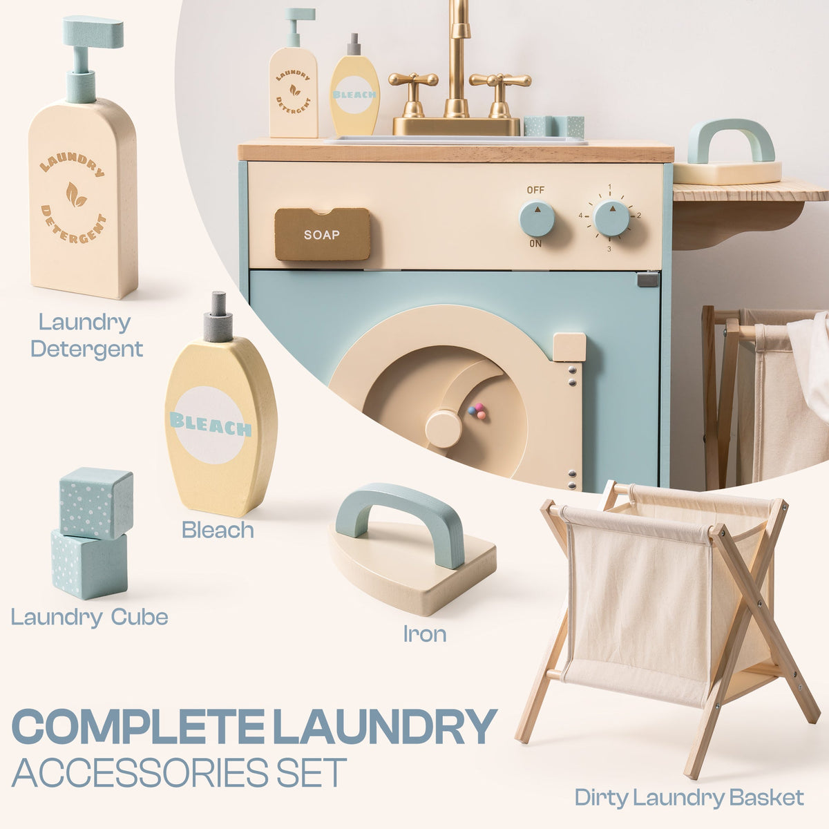 Robud, Wooden Laundry Playset, wooden laundry playset, side angle