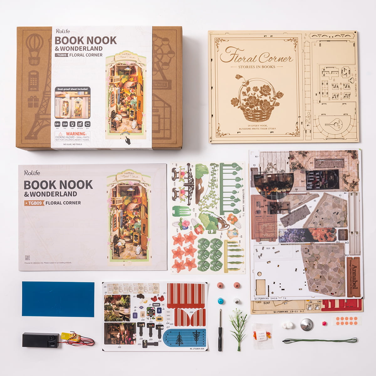 Rolife, Floral Corner, TGB09, DIY book nook kit, detail close-up