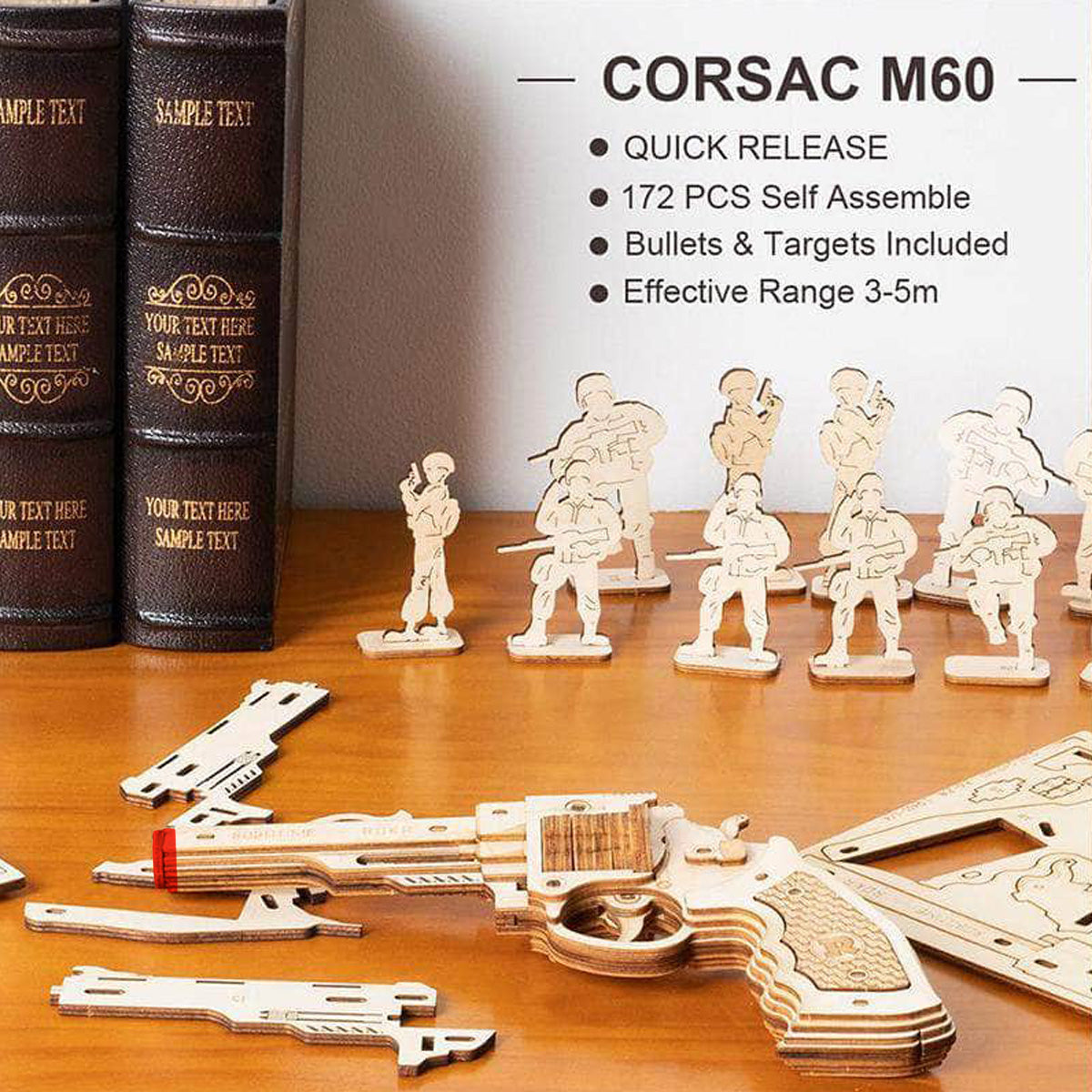 ROKR, Corsac M60 Justice Guard Gun, LQ401, 3D wooden toy gun puzzle, lifestyle setup