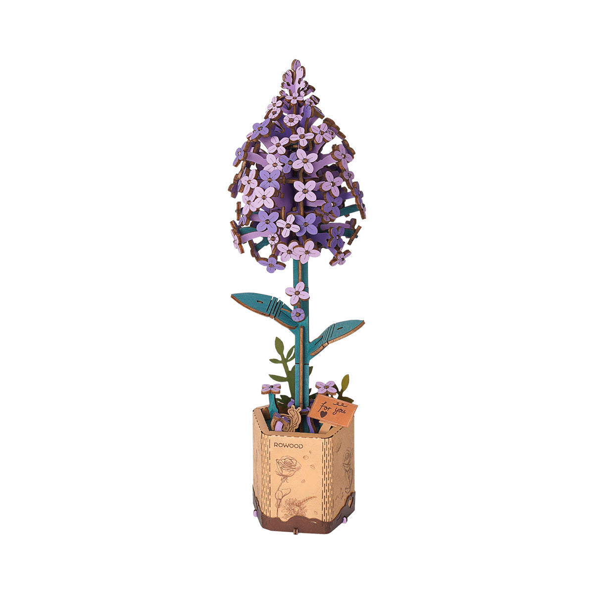 Rowood Lilac DIY Wooden Flower TW021, 3D wooden DIY flower puzzle, front product view
