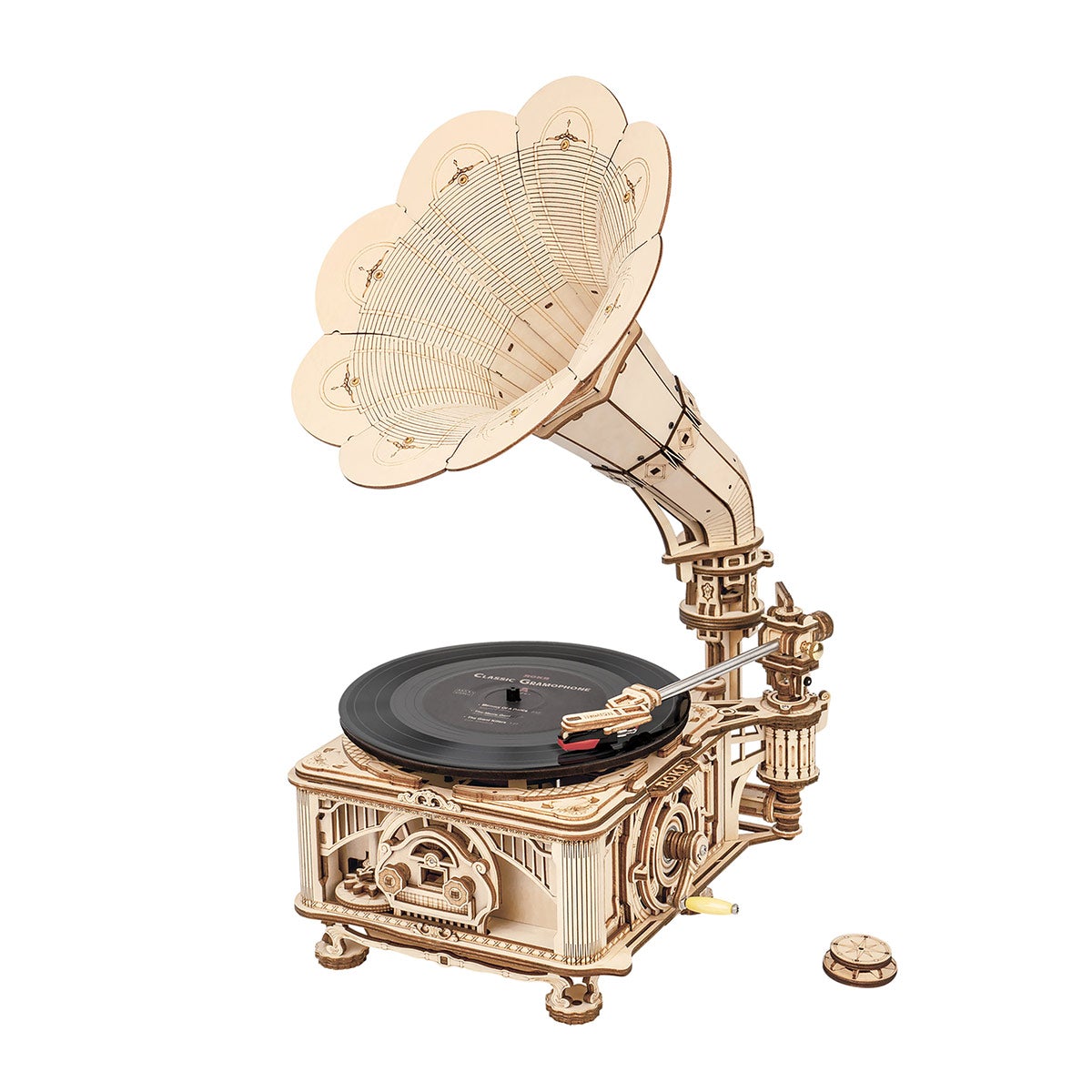ROKR, DIY Crank Classic Gramophone, LKB01, 3D wooden gramophone puzzle, front view