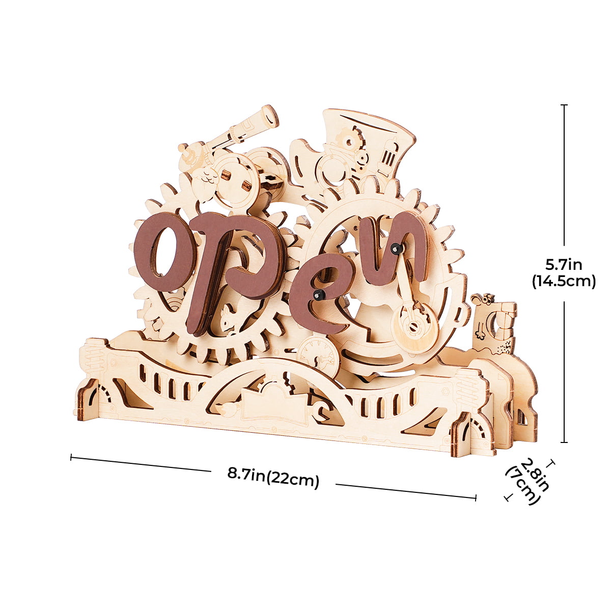 ROKR, Open Closed Sign, LK506, 3D wooden open closed sign puzzle, top-down view