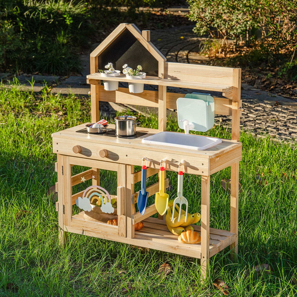 ROBUD Outdoor Mud Kitchen for Kids ¨C Wooden Play Kitchen with Accessories, view 2