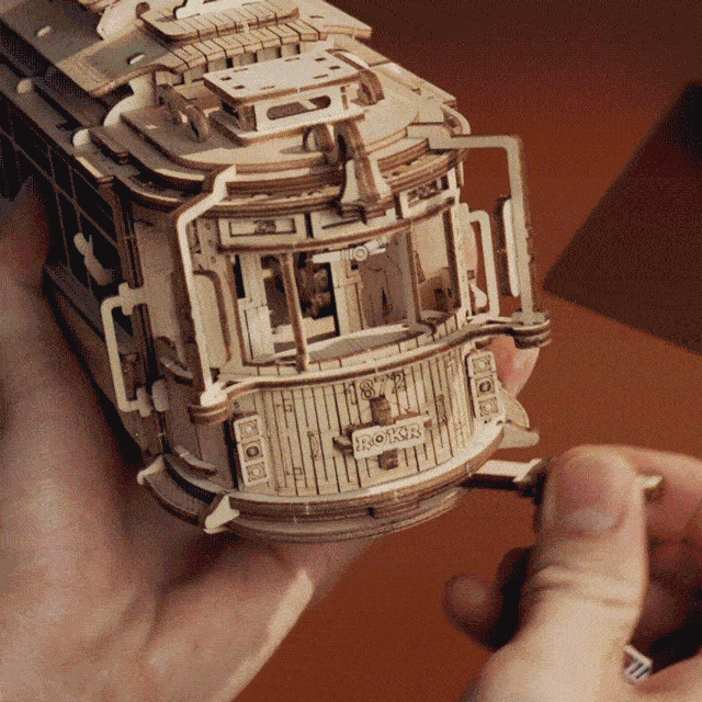 ROKR, Classic City Tram, LK801, 3D wooden tram puzzle, side angle