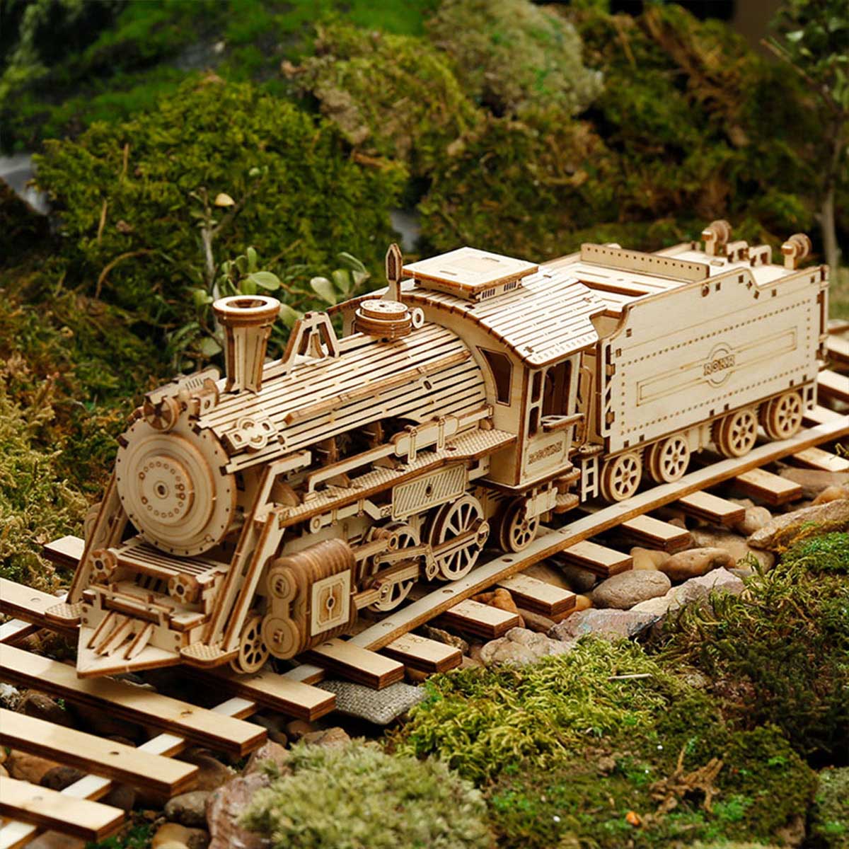 ROKR, Prime Steam Express Train, MC501, 3D wooden train puzzle, side angle